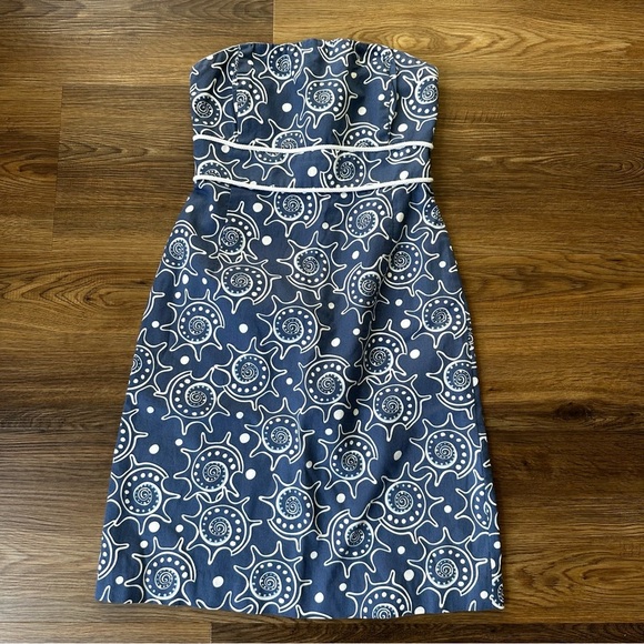 VINEYARD VINES Womens Strapless Mini Dress Size 4 Blue Seashell Nautical Beach - Picture 1 of 9